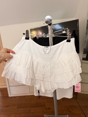 Princess Polly White Ruffle Mini Skirt with Bow Detail